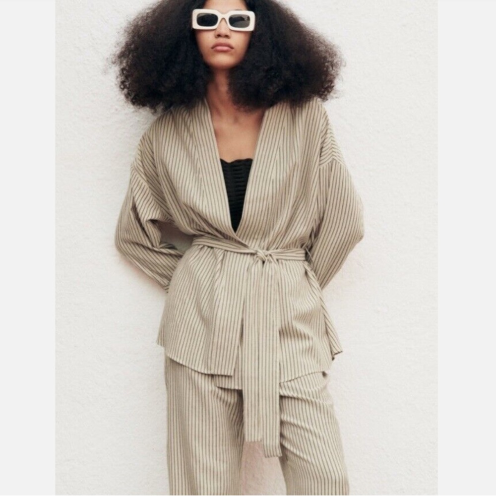 Zara Kimono Linen Mix Wrap Blouse